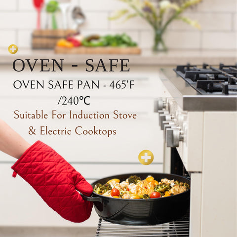 Moss & Stone double-handled skillet with secure grip for easy lifting.