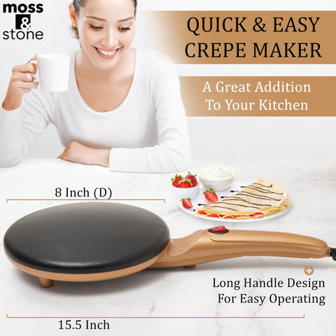 Moss & Stone Gold crepe maker 8-inch surface, heats fast for speedy breakfasts.