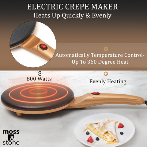 Moss & Stone Gold crepe maker versatile for pancakes and blintzes.