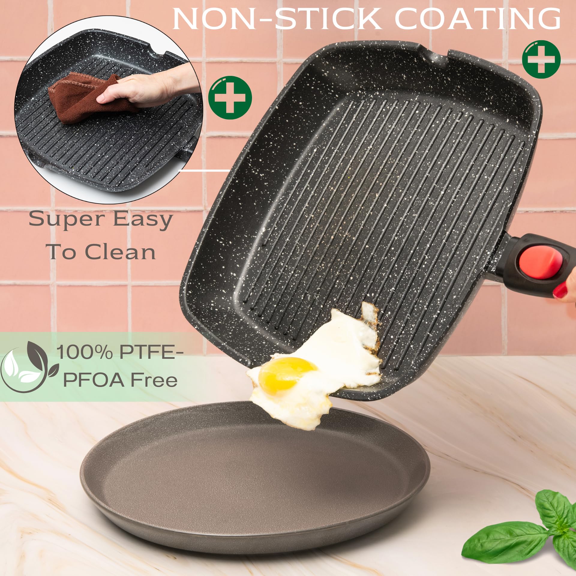 Induction-compatible Moss & Stone grill pan works on all stovetops, including induction.