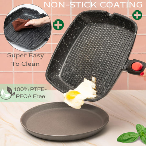 Induction-compatible Moss & Stone grill pan works on all stovetops, including induction.