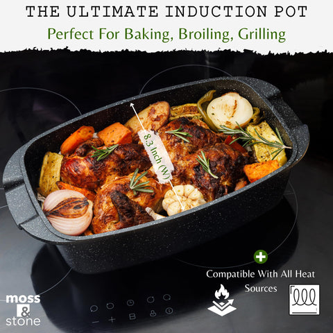 Moss & Stone induction and oven safe roaster ready for stovetop and oven