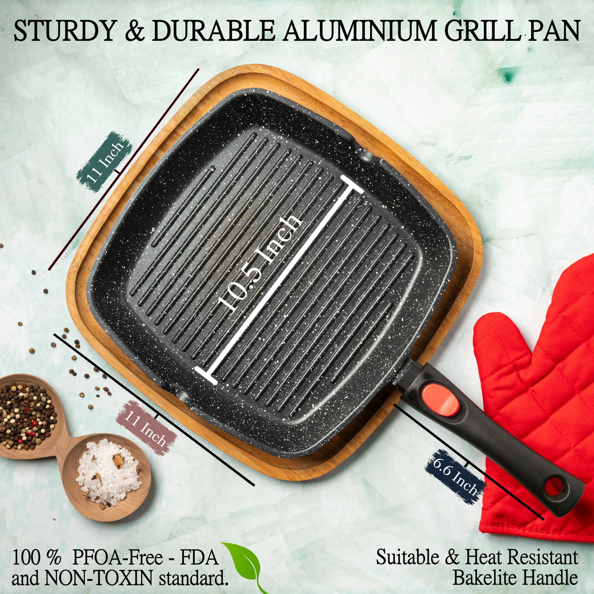 Removable-handle Moss & Stone grill pan for flexible storage and oven use.