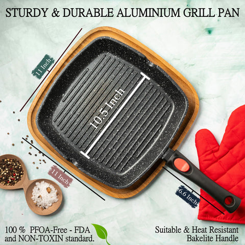 Removable-handle Moss & Stone grill pan for flexible storage and oven use.