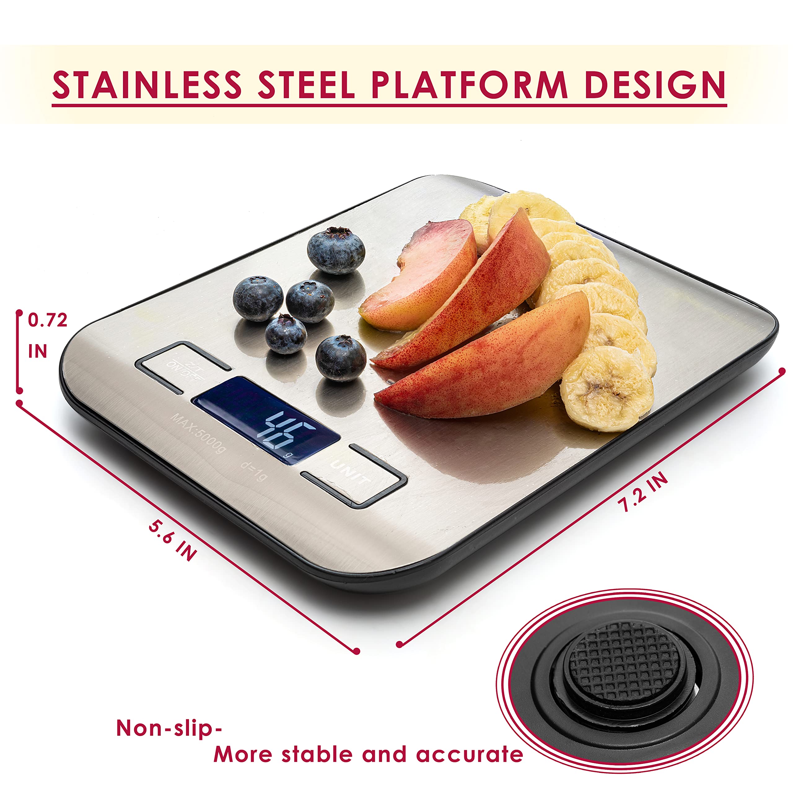 Moss & Stone scale on counter supports quick, accurate meal prep.