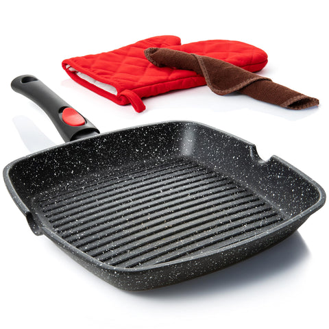 Moss & Stone square grill pan for indoors with even heat across the surface.