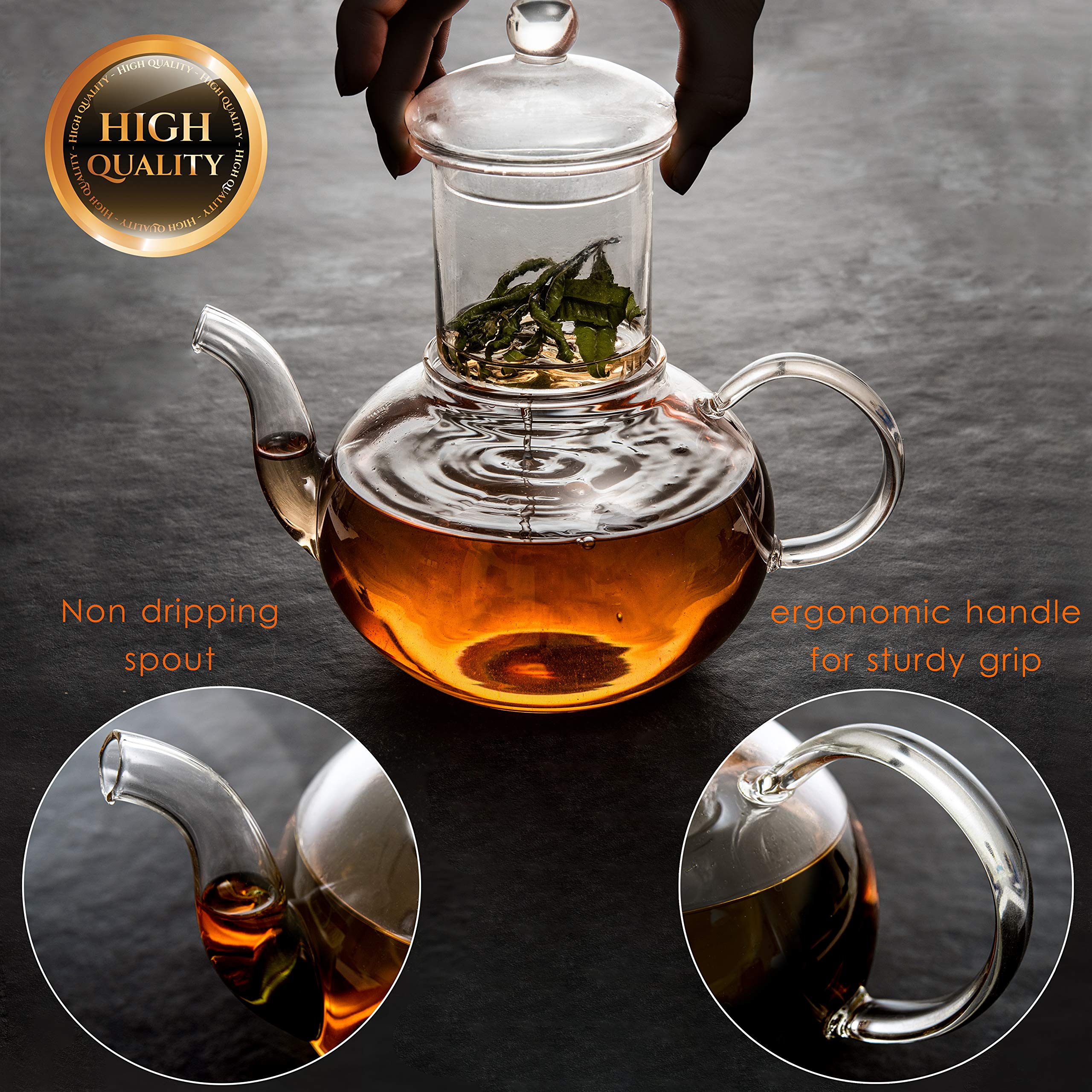 Moss & Stone teapot spout is non-drip for controlled pouring.