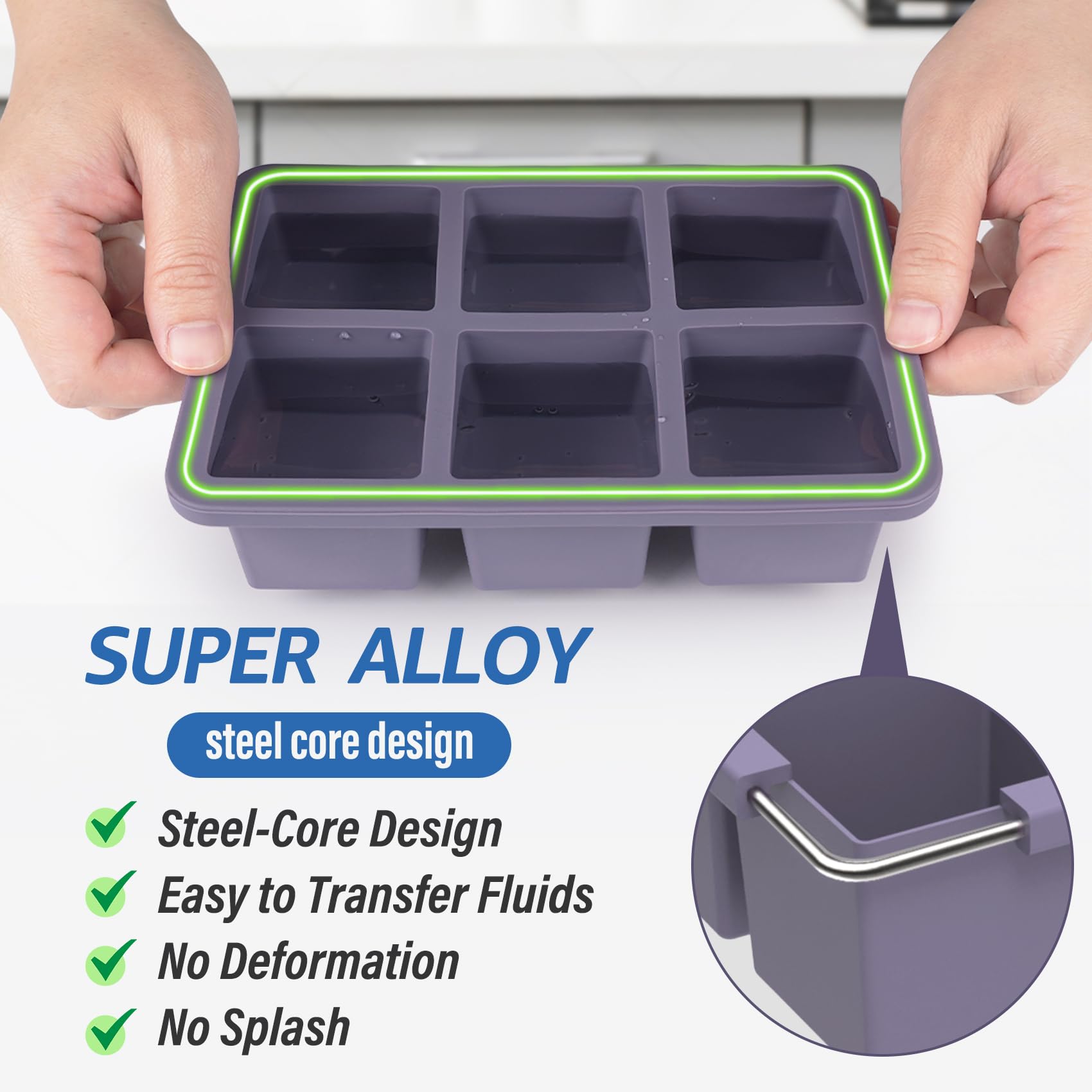 Mossime ice cube tray with steel ring for stable freezing
