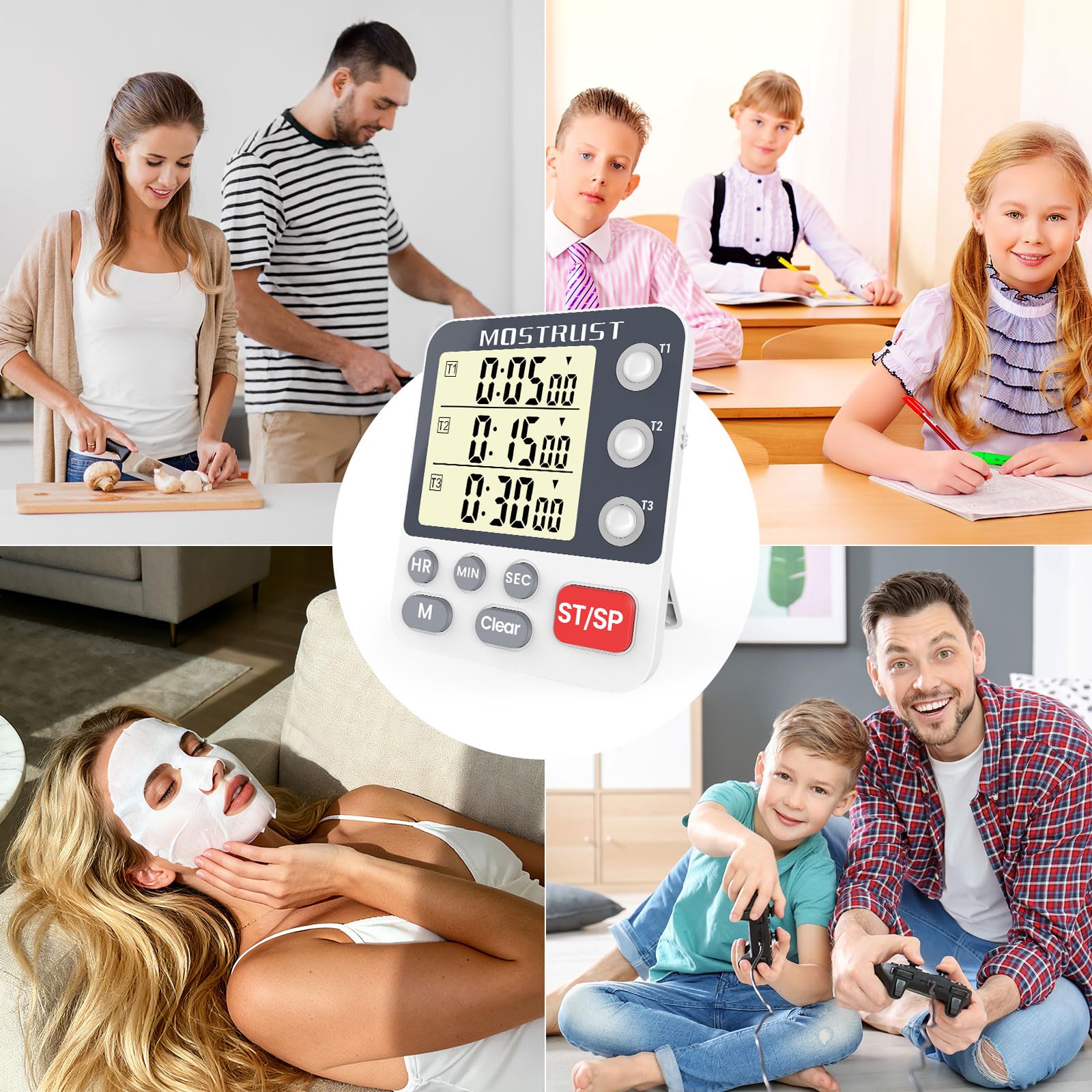 MOSTRUST kitchen timer designed for cooking, baking, and family activities