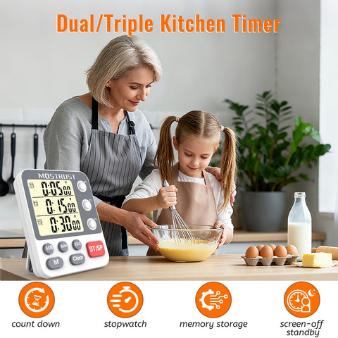 MOSTRUST three-channel countdown timer with large display for easy reading while cooking
