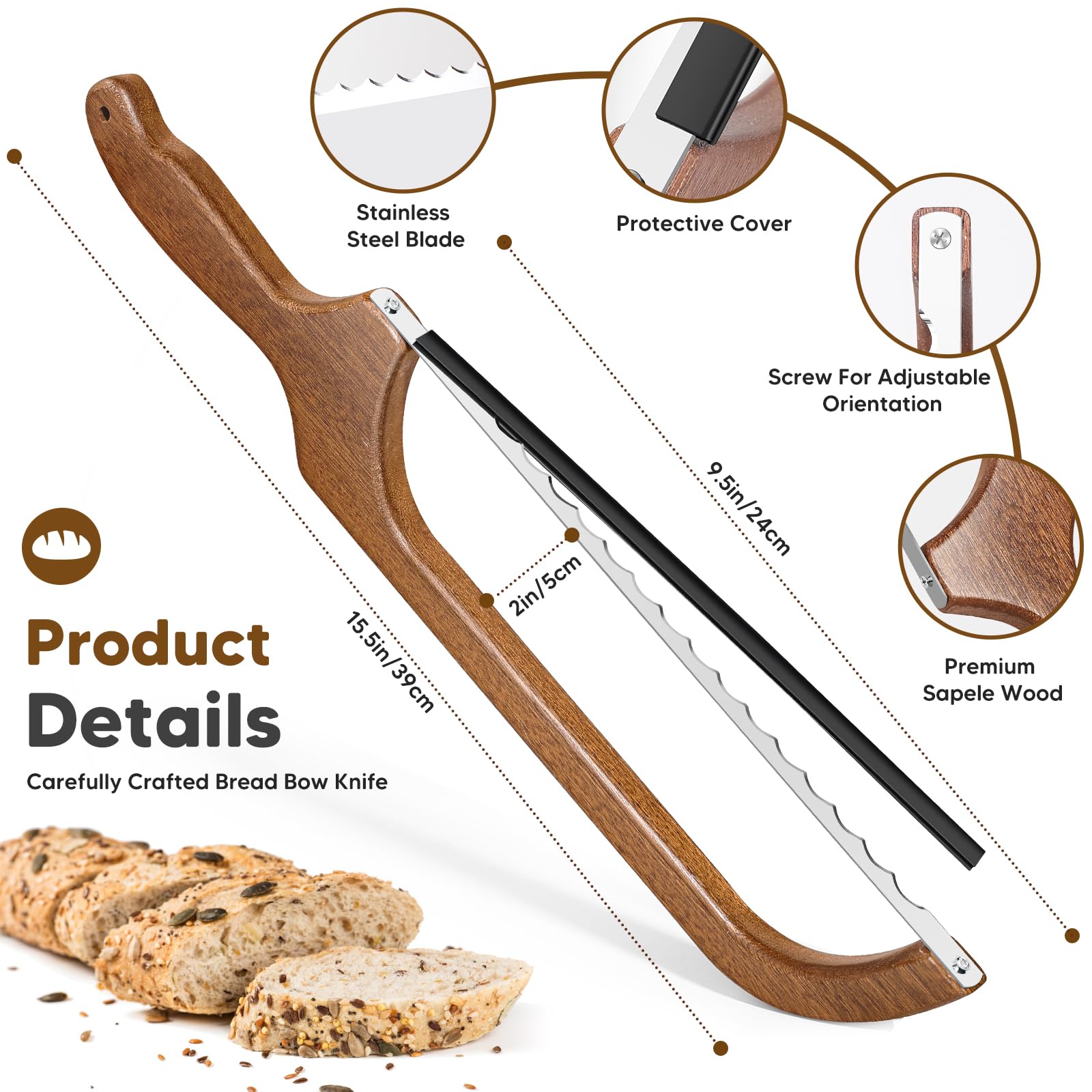 MOTAIPEAK ergonomic handle highlights comfortable grip for extended bread slicing sessions.