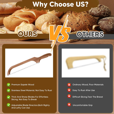 MOTAIPEAK bread knife slices bagels, baguettes, fruits with clean, sharp serrations.