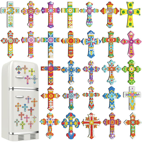 Motipuns cross diamond magnets pack on fridge door adds festive charm