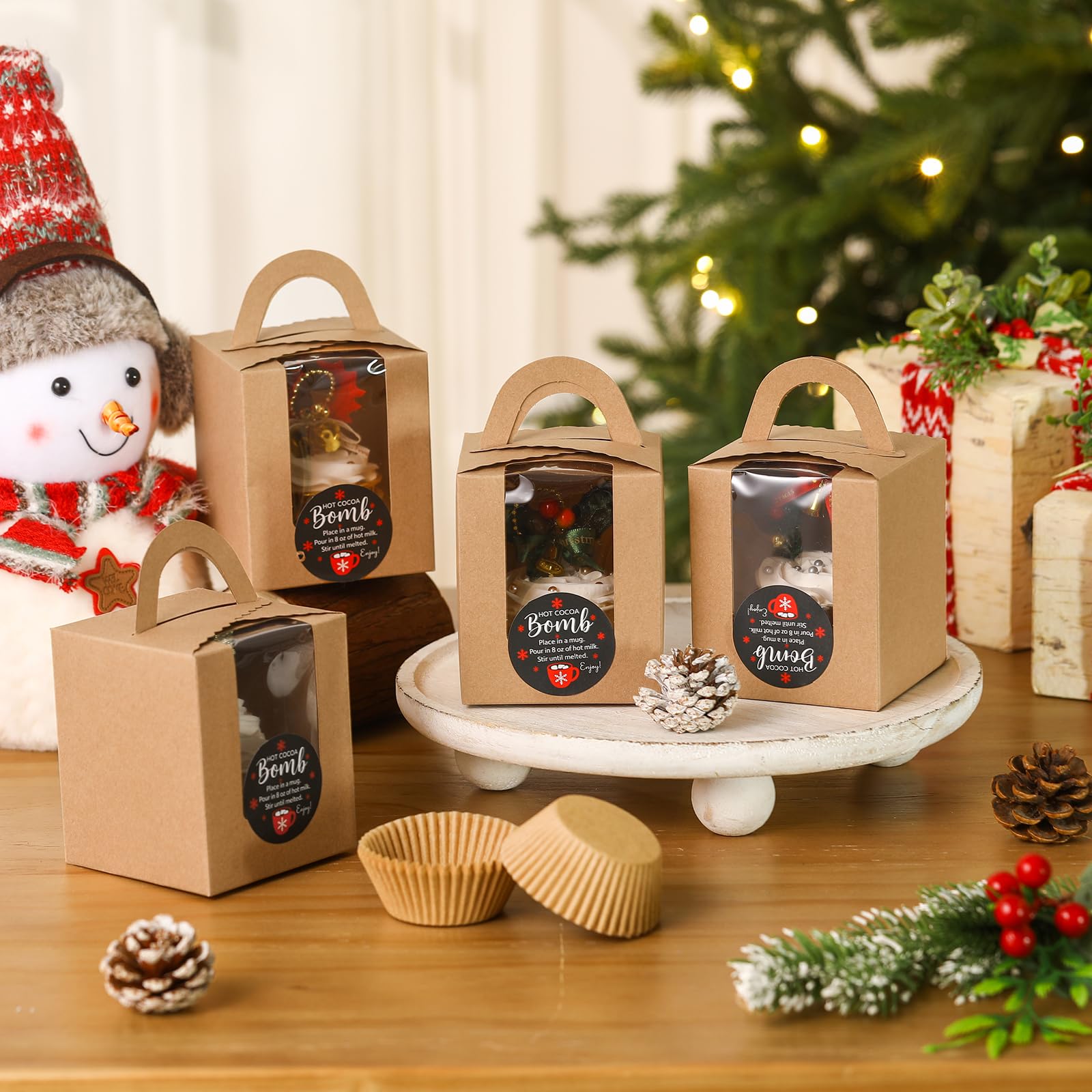 Motiskyy festive stickers add holiday charm to cocoa bomb gifts.