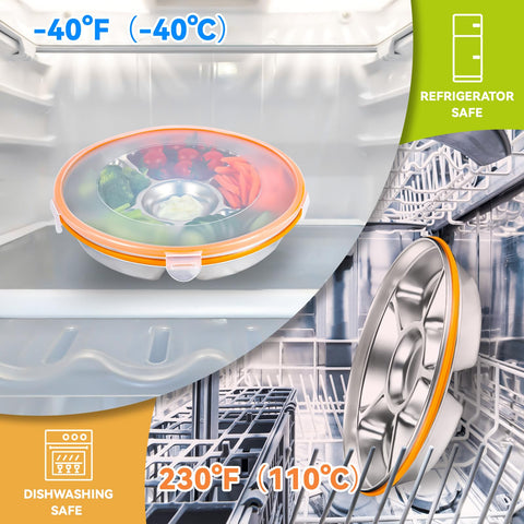 Motith fruit and vegetable serving tray showcases colors while keeping portions neat.