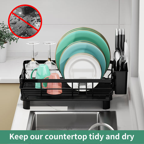 MOUKABAL dish drying rack counter space saver demonstrating storage efficiency
