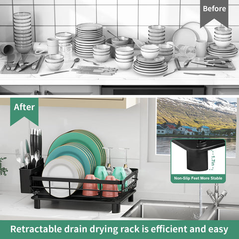 MOUKABAL dish drying rack removable utensil holder keeps cutlery organized