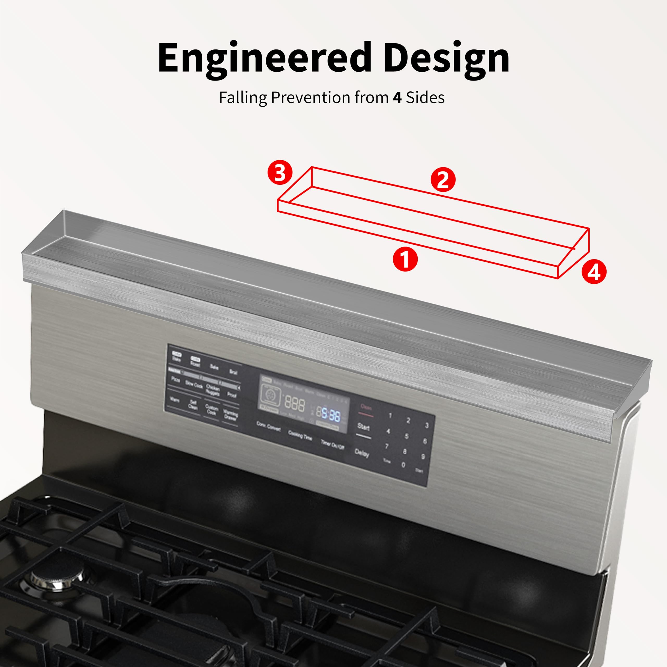 Mounted over the oven, Mount Walker shelf enhances kitchen organization.