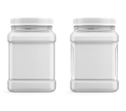 Mountain West clear jar with lid shown in pantry, ideal for neat storage.
