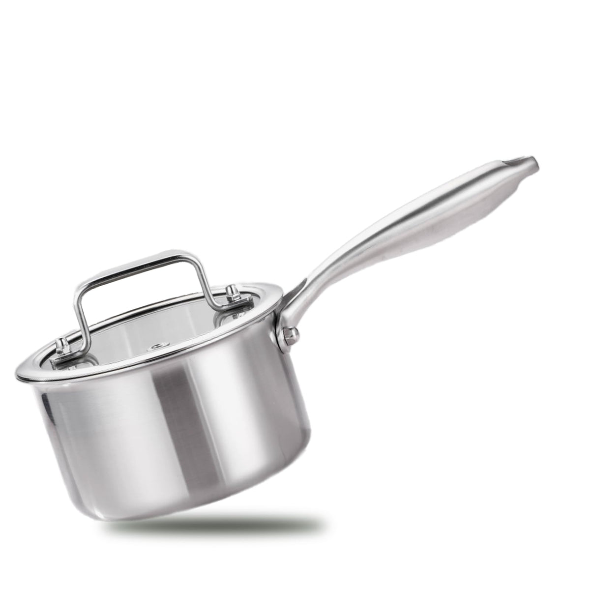 MOUTIUS 1 Quart triple-layer saucepan with lid for even heat and quick sauces.