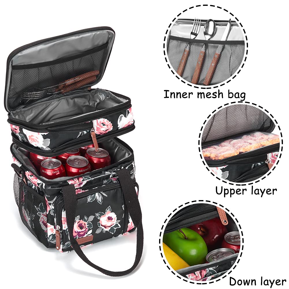 MOV COMPRA Flower lunch bag front pockets organize small items and keys.