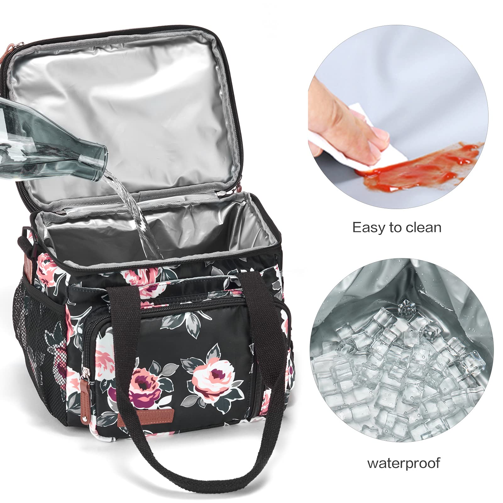MOV COMPRA Flower lunch bag insulated interior preserves temperature for meals.