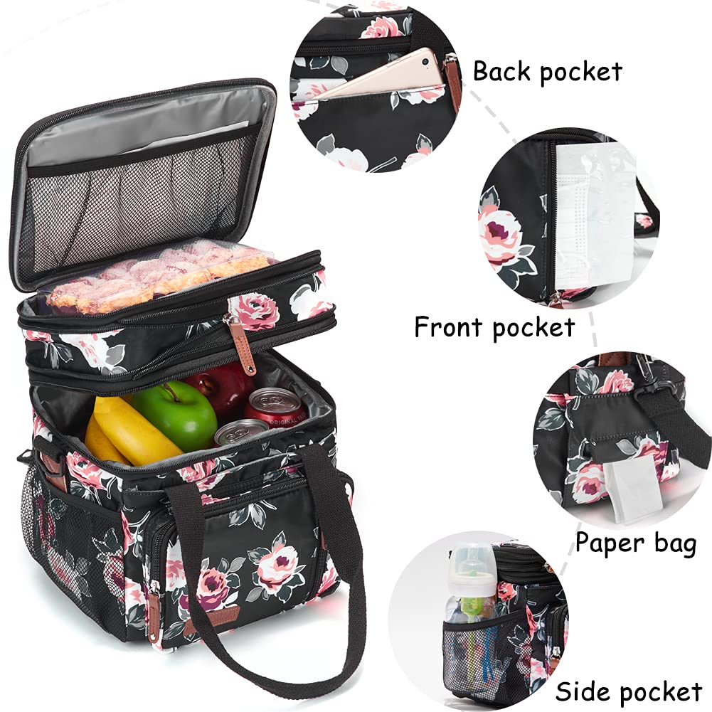 MOV COMPRA Flower lunch bag leakproof liner keeps contents clean and mess-free.