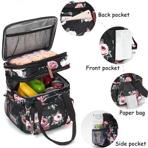 MOV COMPRA Flower lunch bag leakproof liner keeps contents clean and mess-free.