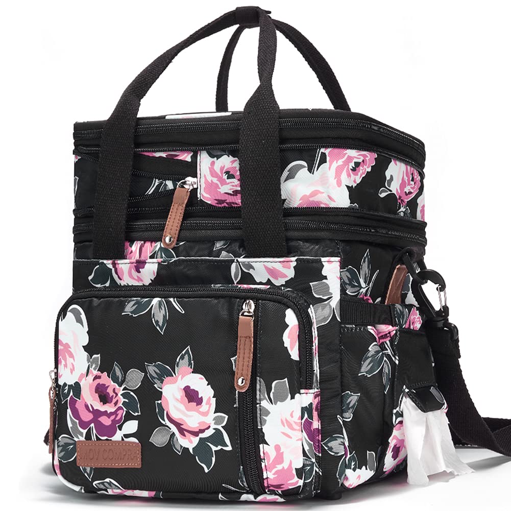 MOV COMPRA Flower lunch bag open view showing spacious main compartment for meals.