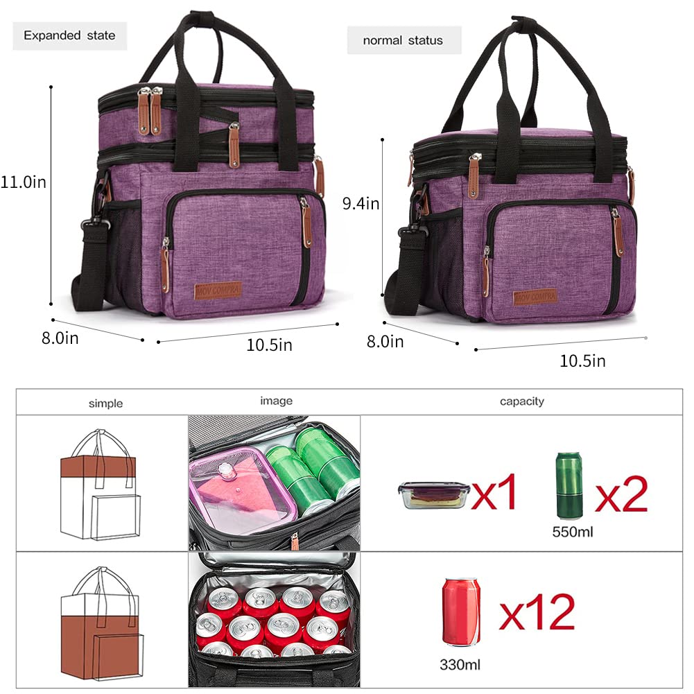 MOV COMPRA Purple lunch bag side bottle pocket for beverages