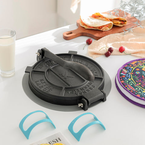 Movaluxe tortilla warmer keeps freshly pressed tortillas warm and ready.