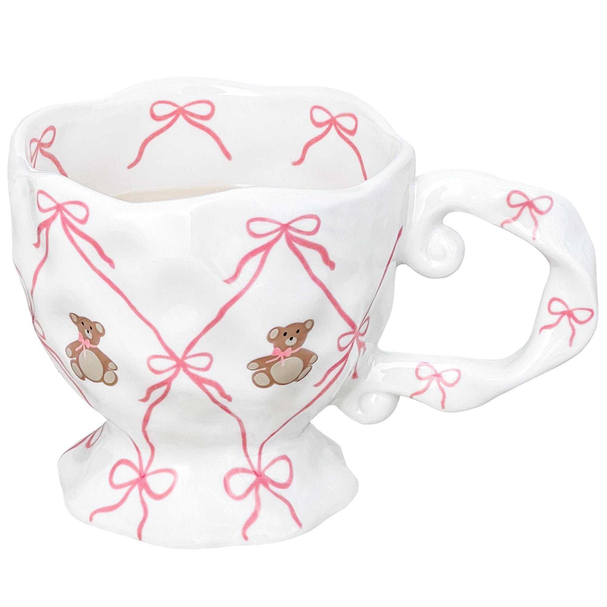 Movlen cute coffee mug with pink bow bear for daily use and gifts.