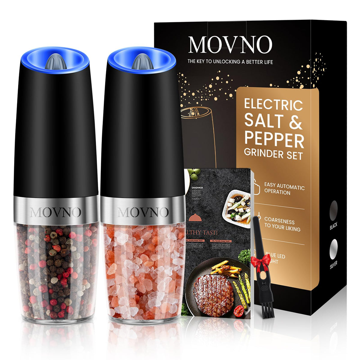 MOVNO Gravity one-hand operation salt and pepper grinder for effortless seasoning
