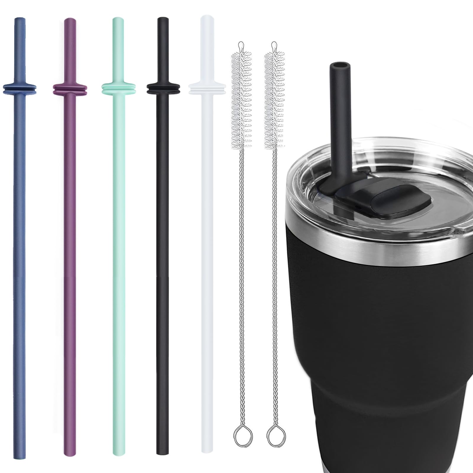 MOVOLIVI silicone straw set for Yeti Rambler with magslider lid, easy sipping