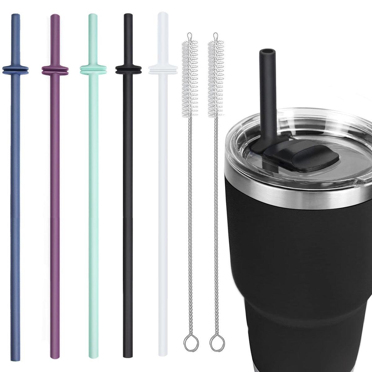 MOVOLIVI silicone straw set for Yeti Rambler with magslider lid, easy sipping