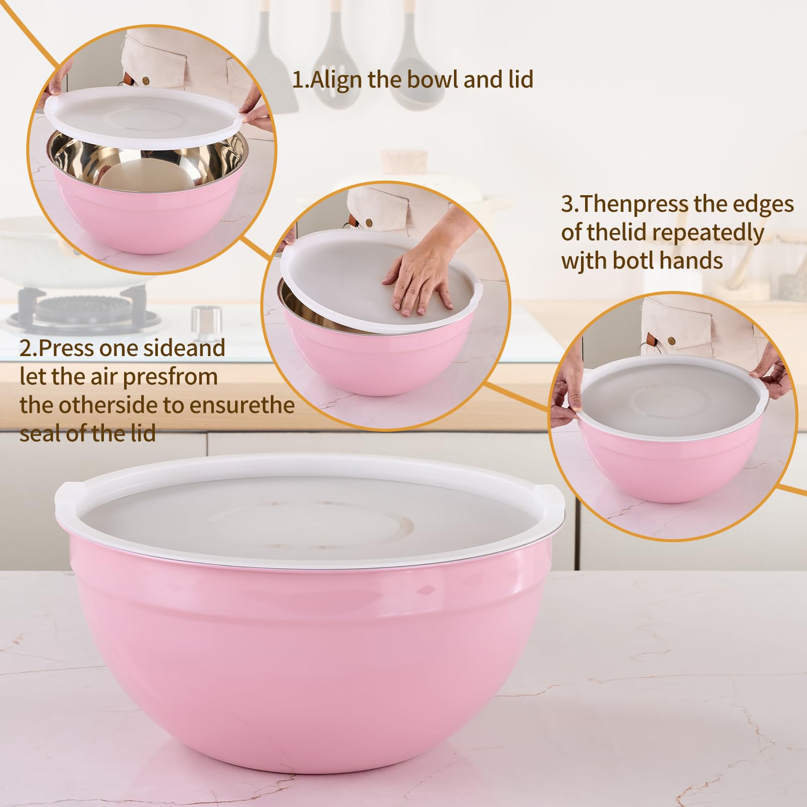 Moxinox stainless steel bowls resist rust and clean easily.