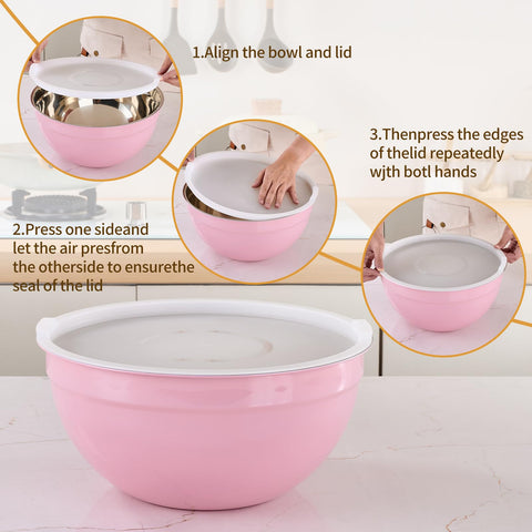 Moxinox stainless steel bowls resist rust and clean easily.