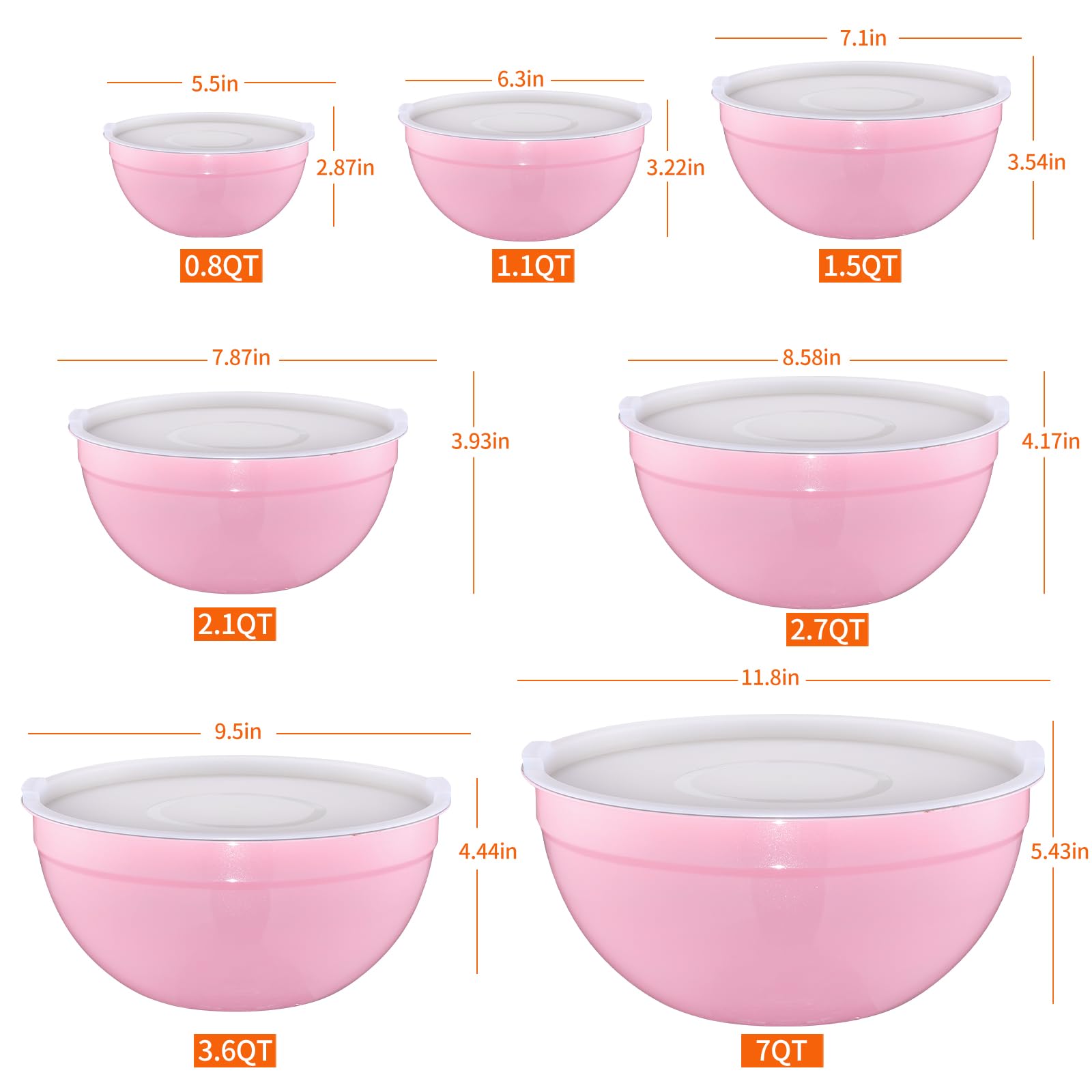 Moxinox pink mixing bowls nest to save counter space.