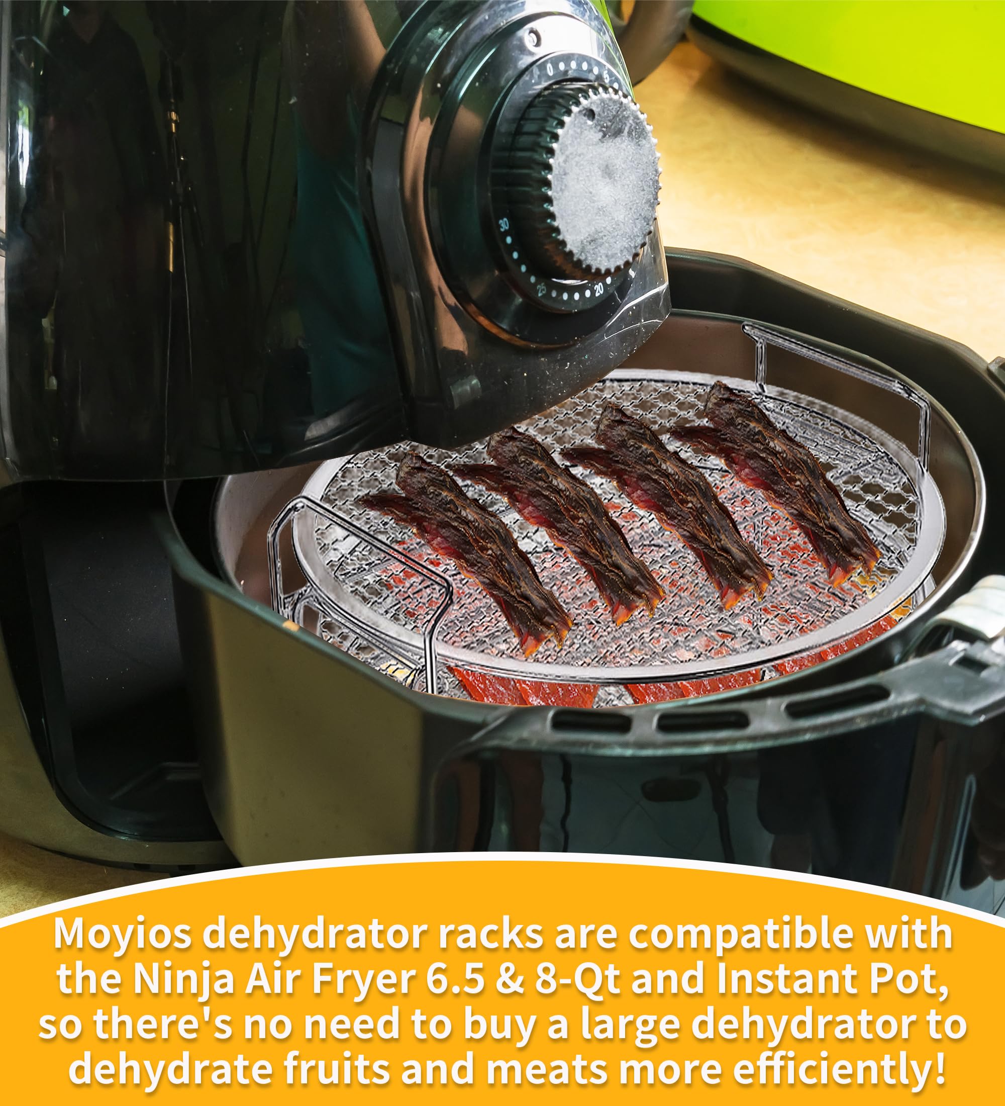 Moyios dehydrator rack diameter 8.5 inches supports even dehydration.