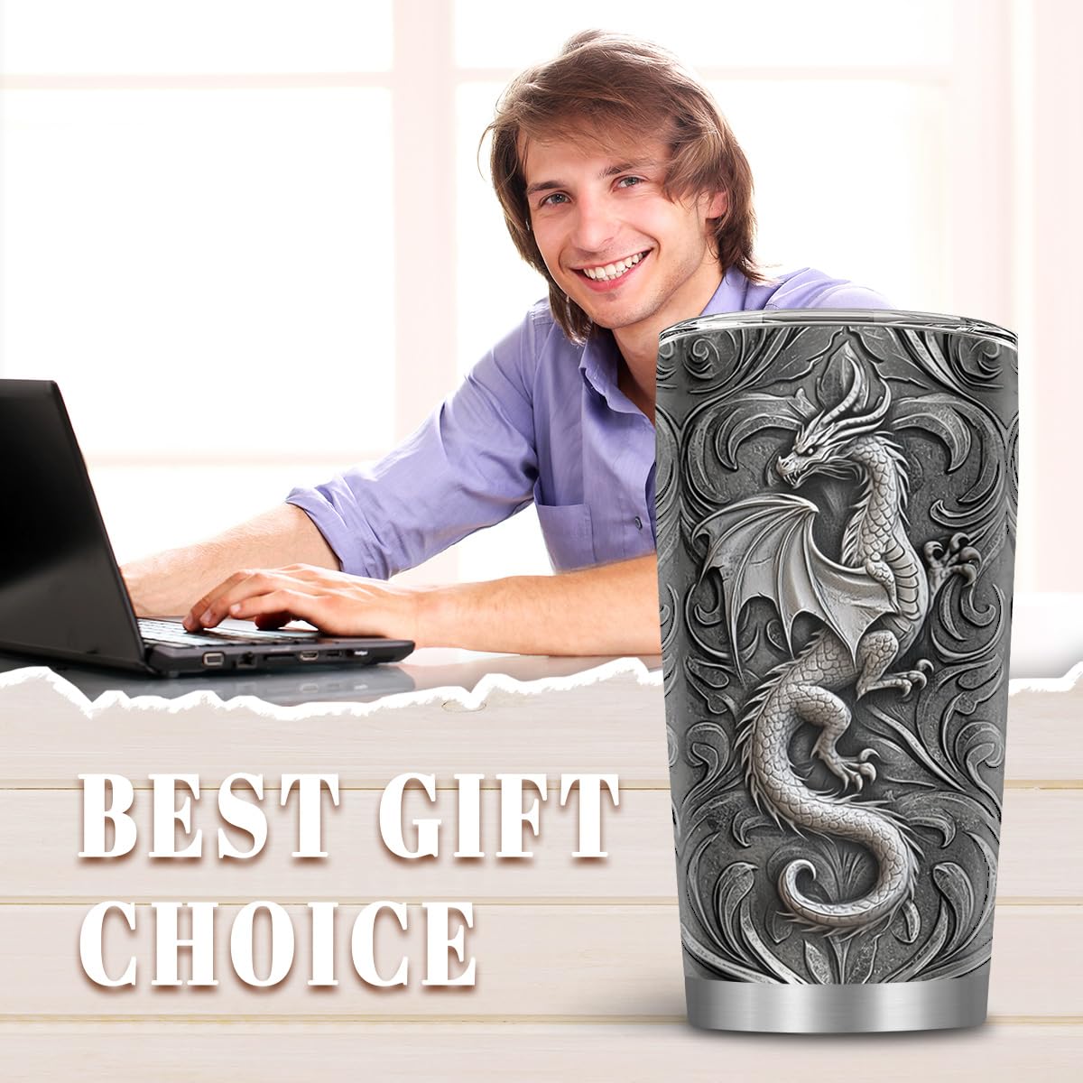 MoYueno Dragon Gifts travel-friendly tumbler fits car cup holders