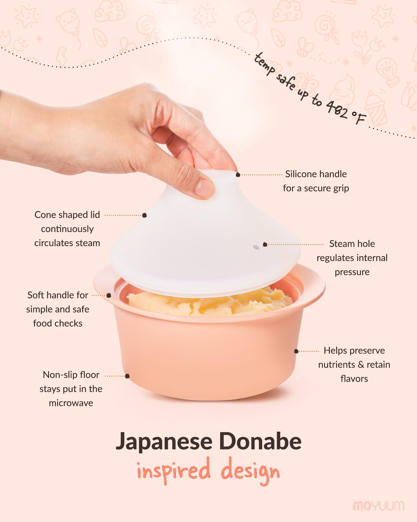 MOYUUM donabe-inspired conical steamer shapes moisture and nutrients
