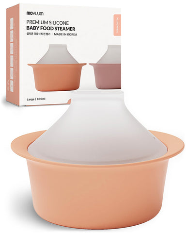 MOYUUM silicone microwave steamer lid showcases easy steam control and compact storage.