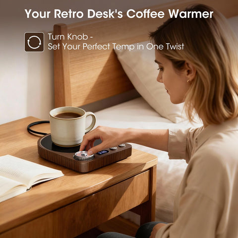 MQFORU Retro Mug Warmer shows 9 temperature levels for customized heat.