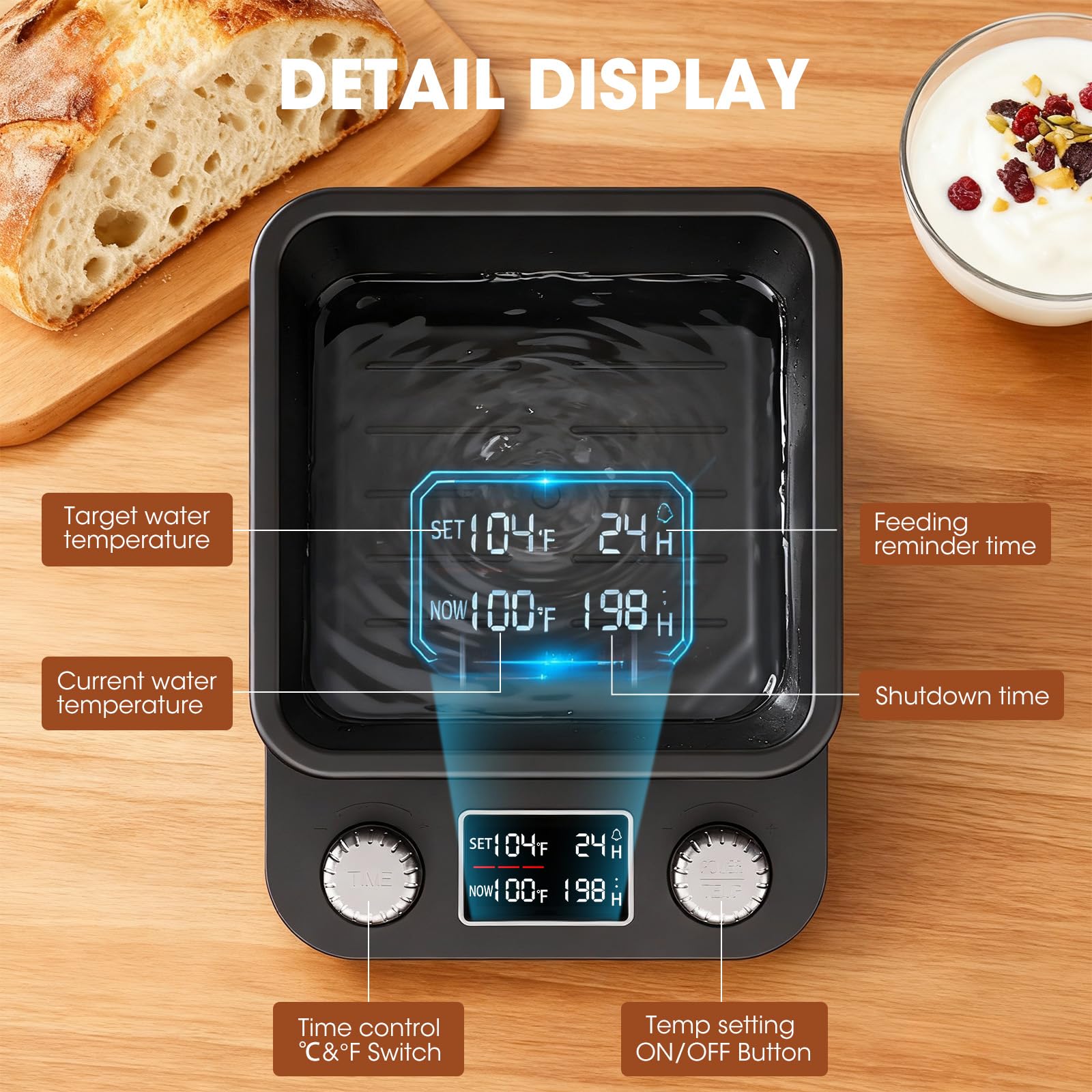 Warmer fits sourdough jars up to 50 oz with 5-inch diameter limit