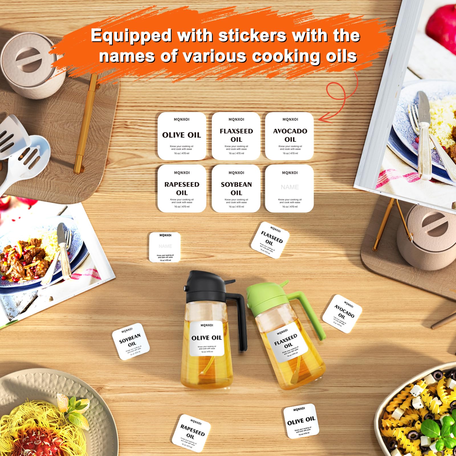 mqnxoi 2-in-1 glass oil sprayer bottle mist option for light cooking drizzle