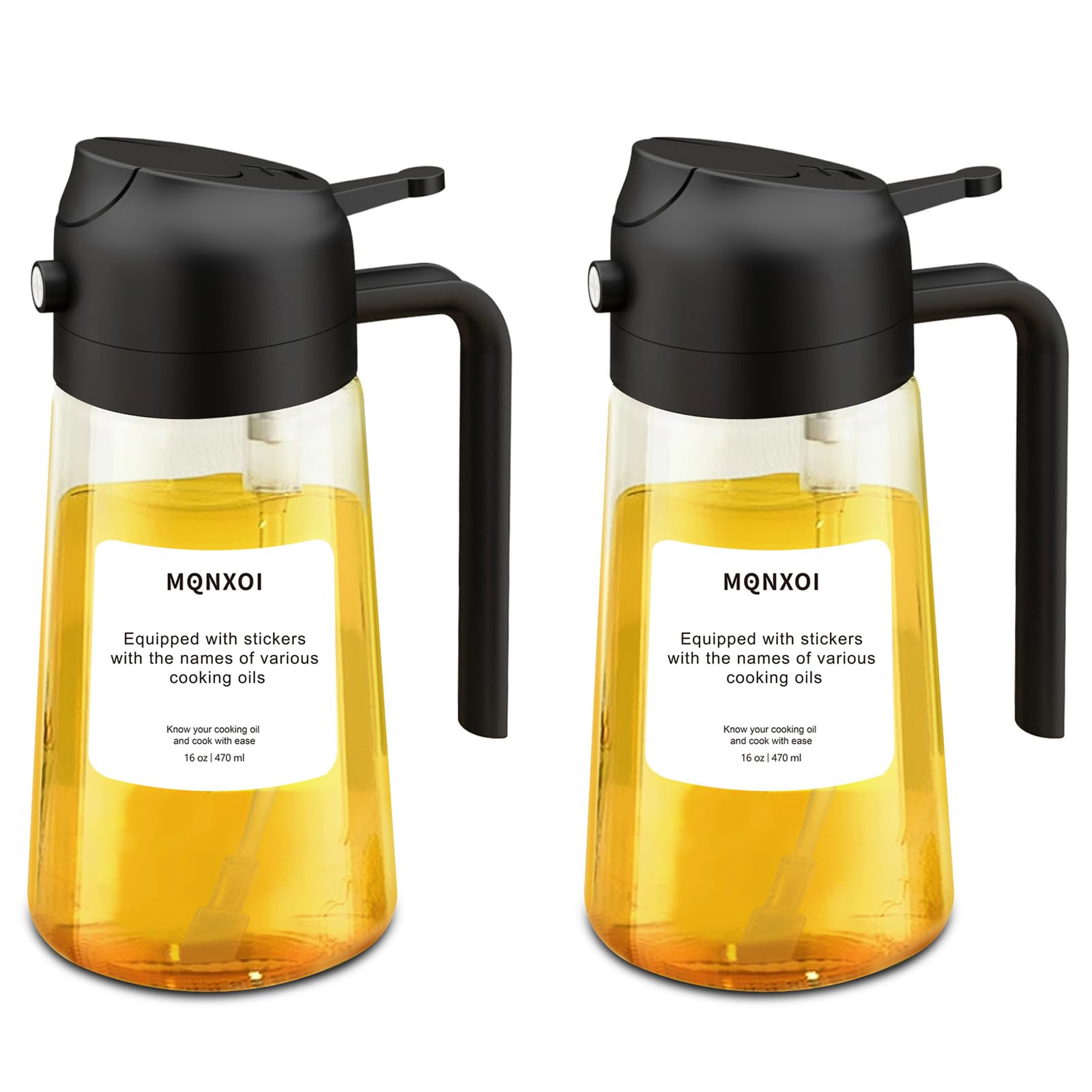 mqnxoi 2-in-1 glass oil sprayer bottle with pour control for even flavor infusion