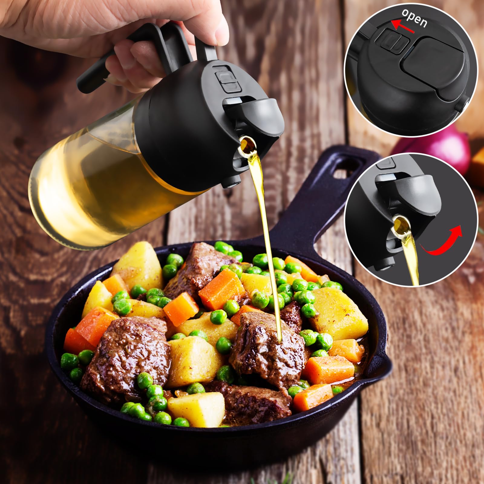 mqnxoi dark-green glass oil bottle protecting contents from light while cooking