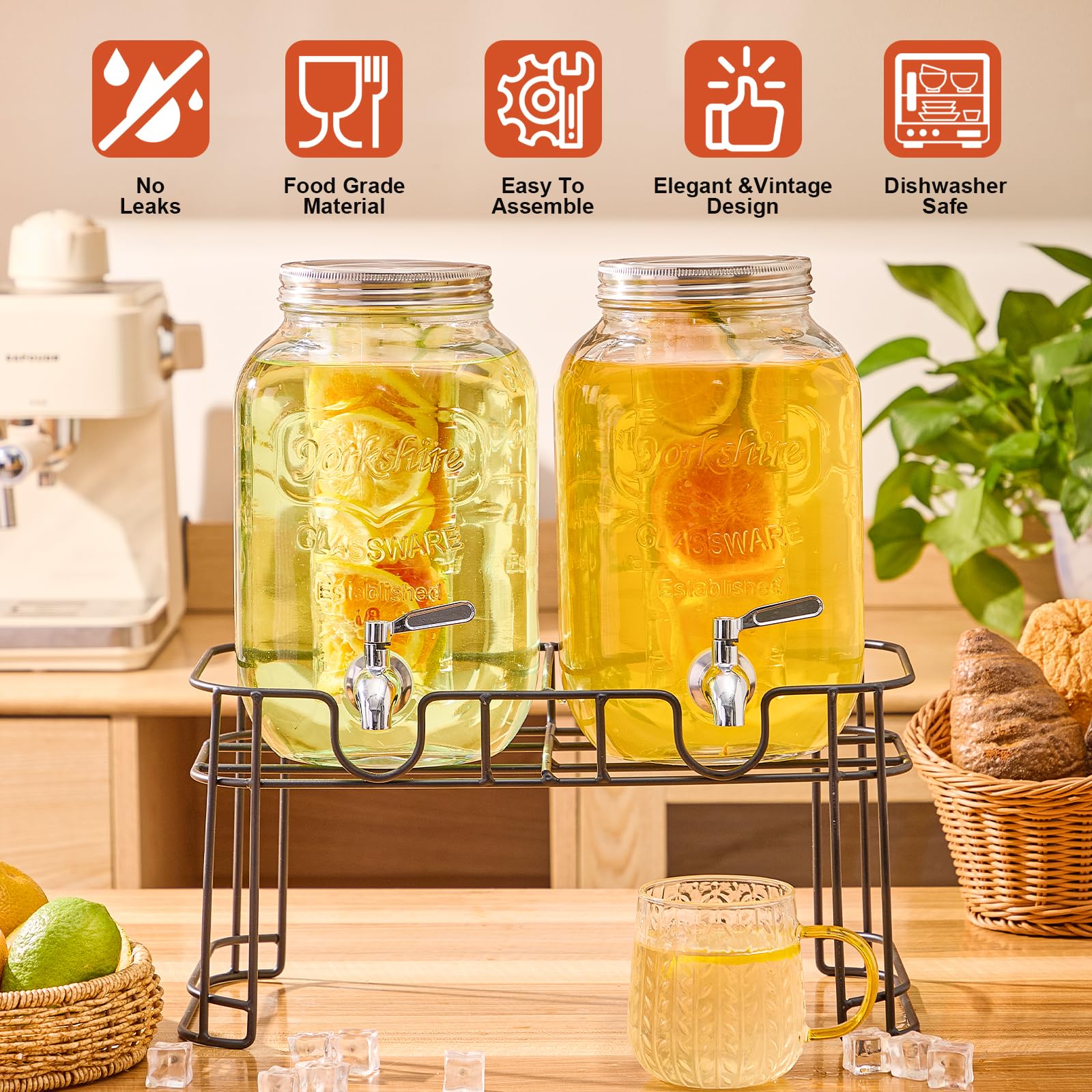 MQRFFTU 2-gallon beverage dispenser set, great for large gatherings.