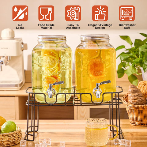 MQRFFTU 2-gallon beverage dispenser set, great for large gatherings.