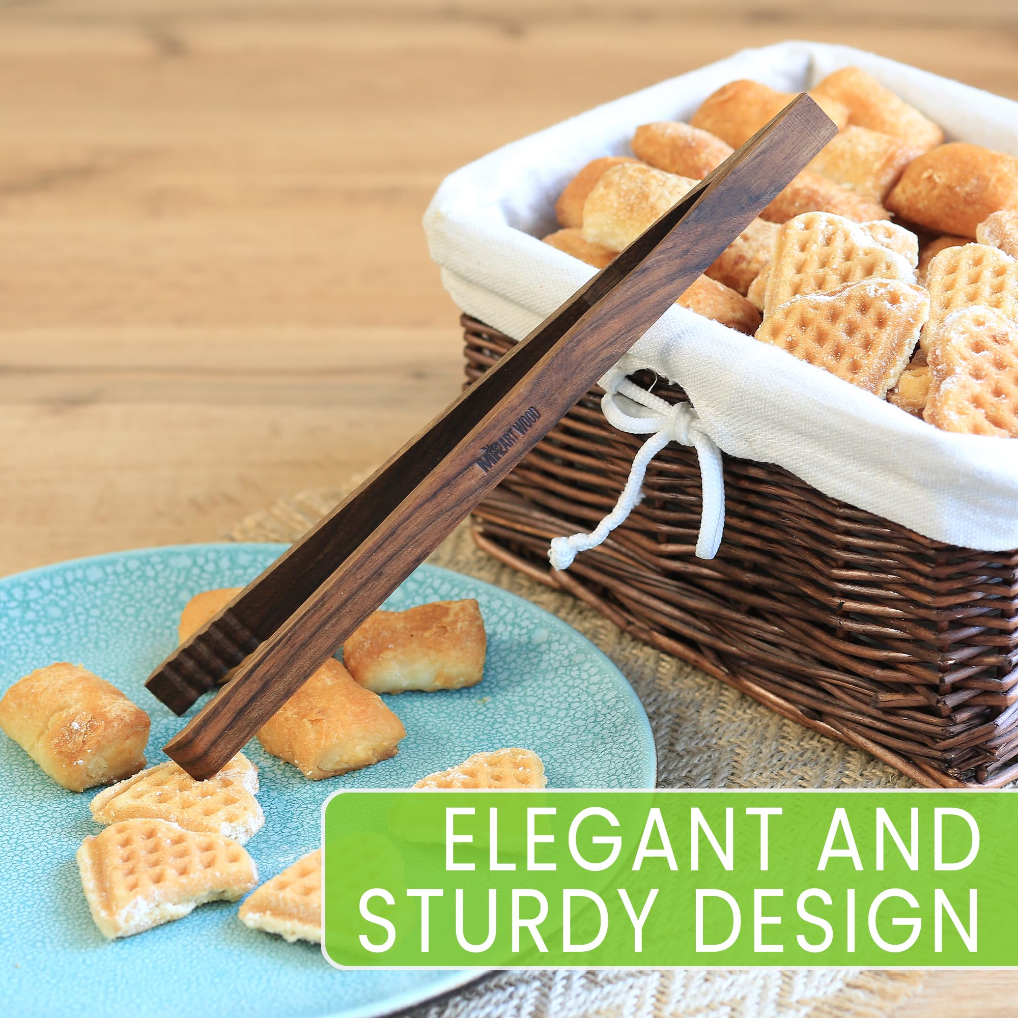 Mr.Art Wood party-ready tongs ideal for olives, pickles, and appetizers.